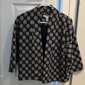 H&M Black and White Open-Front Geometric Blazer
